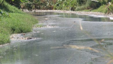 Salah satu alur Sungai Prambatan yang tercemar berbagai limbah. Foto Sup