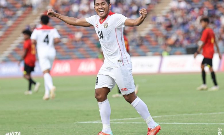 Fajar- pencetak dua gol ke gawang Timor Leste di arena Sea Games Kamboja 2023, Minggu ( 7/5/2023) Foto istimewa